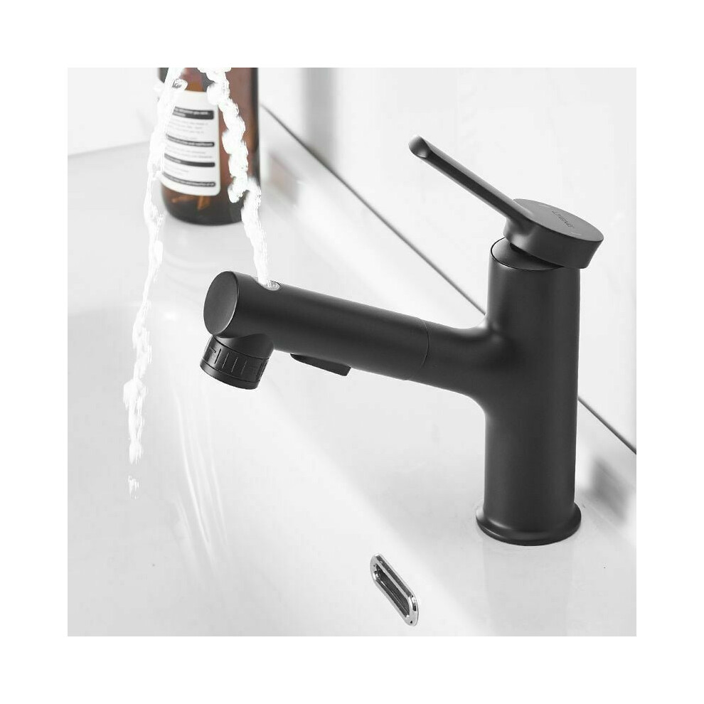 Innovative Bathroom Faucet With Multifunctional Spray Capabilities, Black Finish Faucet With Pull Out Sprayer Enhances Flexibility, Brass Build Offers 9466005072144