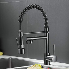 Stylish Spring Spout Kitchen Faucet, Matte Black Finish 15.7 Inches High Commercial-Style Faucet with Modern Industrial Feel, Perfect for Any Kitchen
