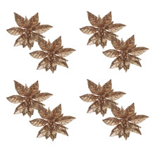 Flori artificiale de Crăciun, flori Poinsettia cu sclipici auriu, efect înconjurător strălucitor pentru ornamente de brad de Crăciun, potrivite
