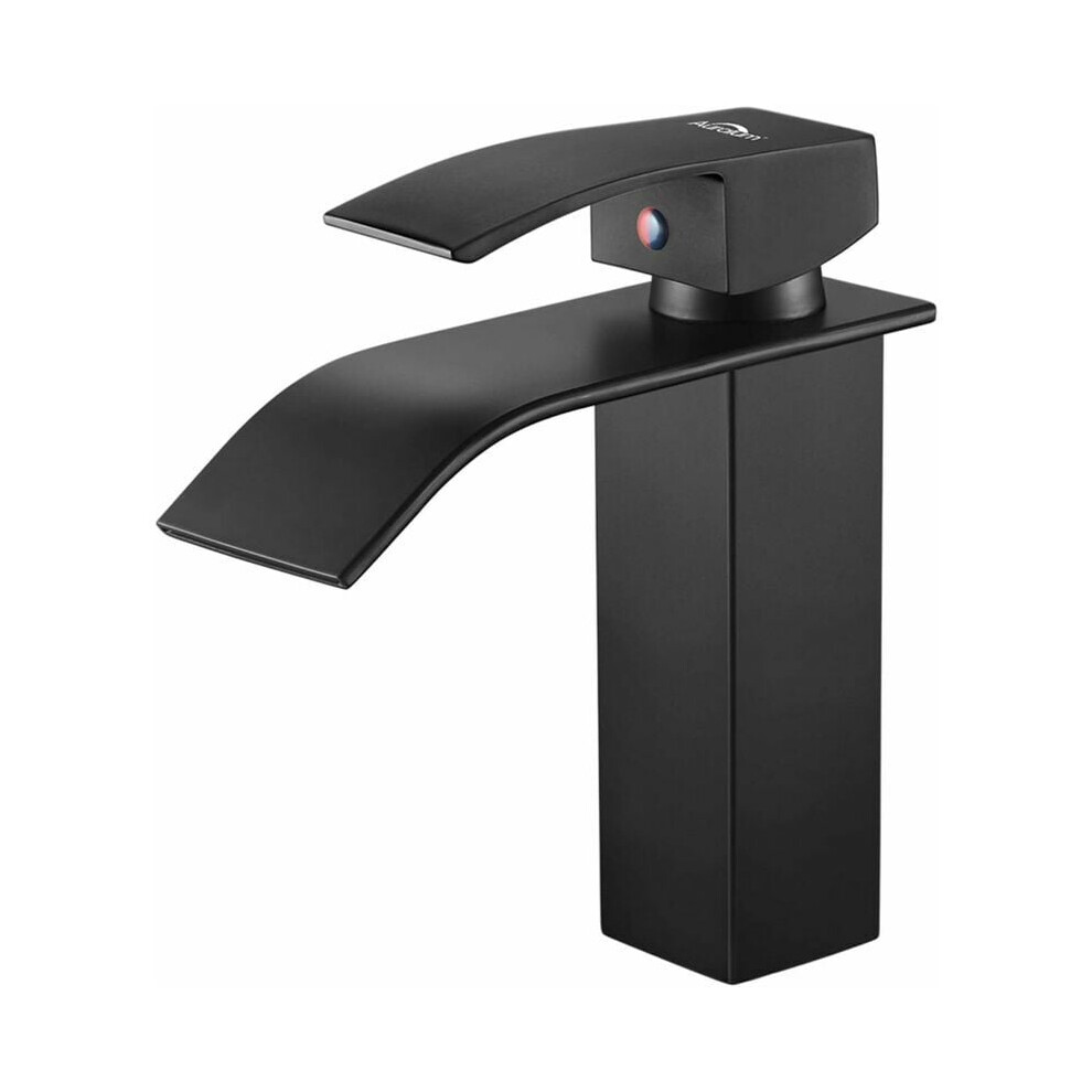 Solid Brass Faucet Body, Matte Black Waterfall Bathroom Sink Faucet With Ceramic Cartridge, Deck Mount Plate For Lavatory Basin Vanity Sink Faucets, S 9466005074421