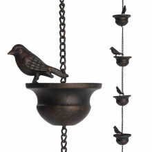 Regenkette, Regenketten für Dachrinnen - Mobile Vögel auf Tassen Regenspiel | Leiten Sie Wasser mit dekorativen Glockenspielen aus dunkler Bronze