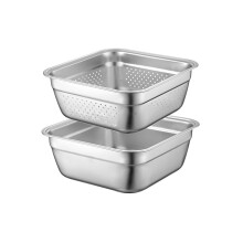 Washing Up Bowl 2Piece Set With Drainer Plug 2In1 Stainless Steel Colander 32cm