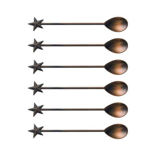 6Pcs Star Shape Coffee Spoon Long Handle Stirring-red patina