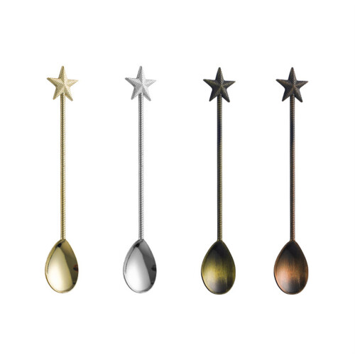 6Pcs Star Shape Coffee Spoon Long Handle Stirring-red patina 2