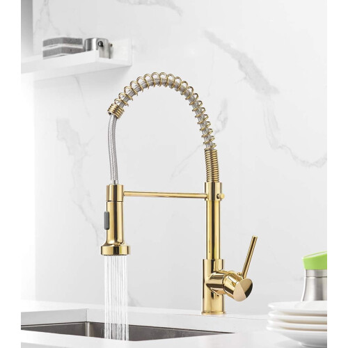 Innovative Design, Brushed Gold Kitchen Faucet with Magnetic Docking Pull Down Sprayer, Dual-Function Sprayhead for Customizable Cleaning, Reflex Syst