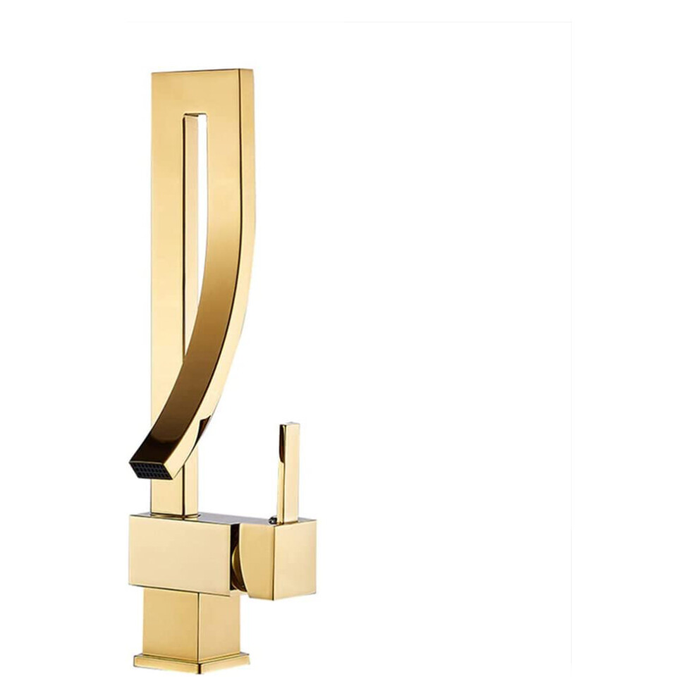 Deck Installation Type Bathroom Faucets, Waterfall Design Single Hole Installation, Golden Brass Material Ensuring Durability And Style In Your Bathro 9466005083003