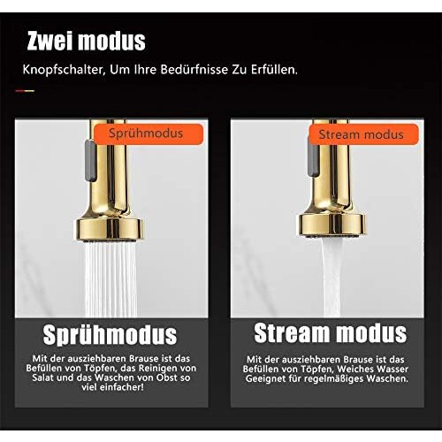 Innovative Design, Brushed Gold Kitchen Faucet with Magnetic Docking Pull Down Sprayer, Dual-Function Sprayhead for Customizable Cleaning, Reflex Syst 2