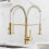 Innovative Design, Brushed Gold Kitchen Faucet with Magnetic Docking Pull Down Sprayer, Dual-Function Sprayhead for Customizable Cleaning, Reflex Syst 4