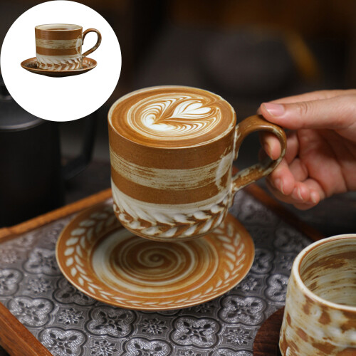 Japanese Style Ceramic Coffee Mug and Saucers-Hammer pattern 1