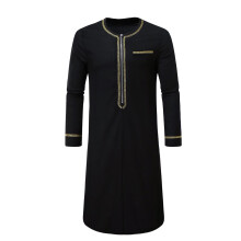 Halloween Costume Muslim Print Kaftan Dubai Robe ONeck Long Sleeves Abaya Kandoura Arabic Clothing Black XXL