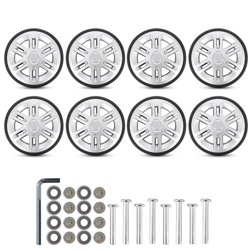 8Pcs 60mm Luggage Suitcase Double Wheels for Damaged-Silver 1