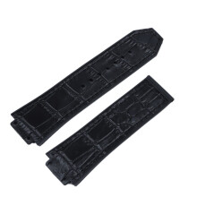 25x19mm Cow Genuine Leather Rubber Silicone Back Watch Strap for Hublot Bracelet for Big Bang Accessories Butterfly Buckle black With Black buckle