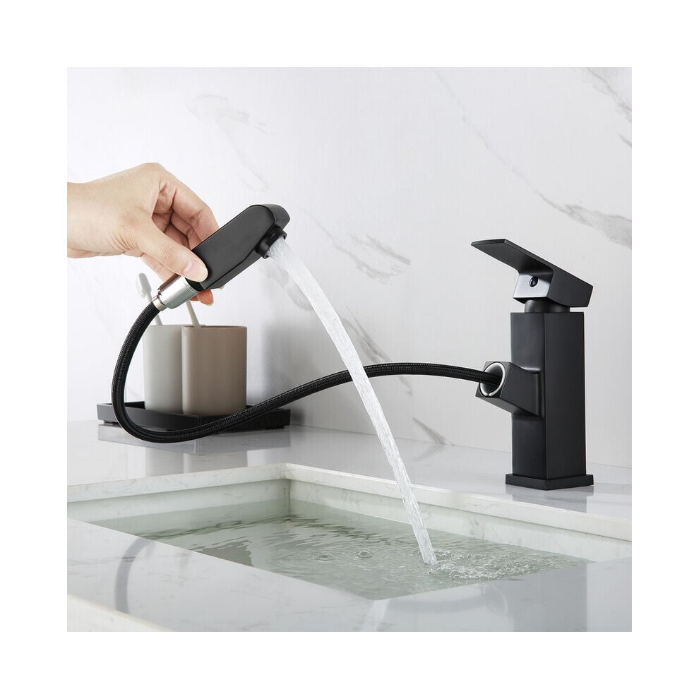 Pull Down Sprayer Bathroom Faucet With 360 Degree Rotation, Flexible Hose Single Handle Faucet With Pull Out Spout And 3 Spray Mode, Fountain Mode Bat 9466005095983