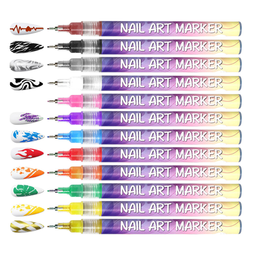 12Pcs Nail Pen Nail Art Graffiti Pen Waterproof Nail Polishing 7754000881024