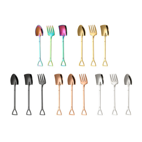 3PCS Coffee Spoon and Fruit Fork Practical Spoons for-Gold 1