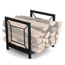 Firewood Rack Black Metal Organizer For Outdoor Fireplace Pits With Stacking Brackets Small Wood Shelf