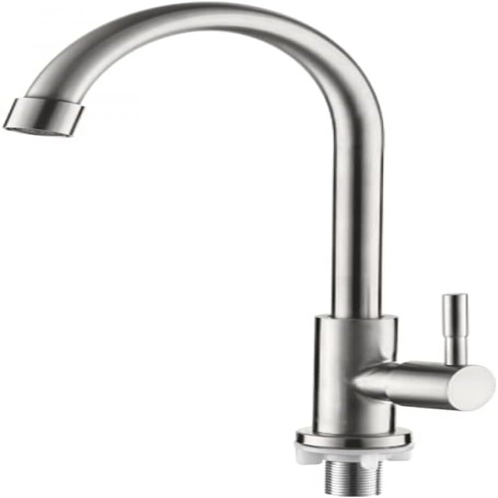 Cold Water Only Kitchen Faucet, Deck Mount With 360 Degree Swivel And Gooseneck Spout, Stainless Steel Brushed Nickel Finish Single Handle High-Arc Ta 9466005095730