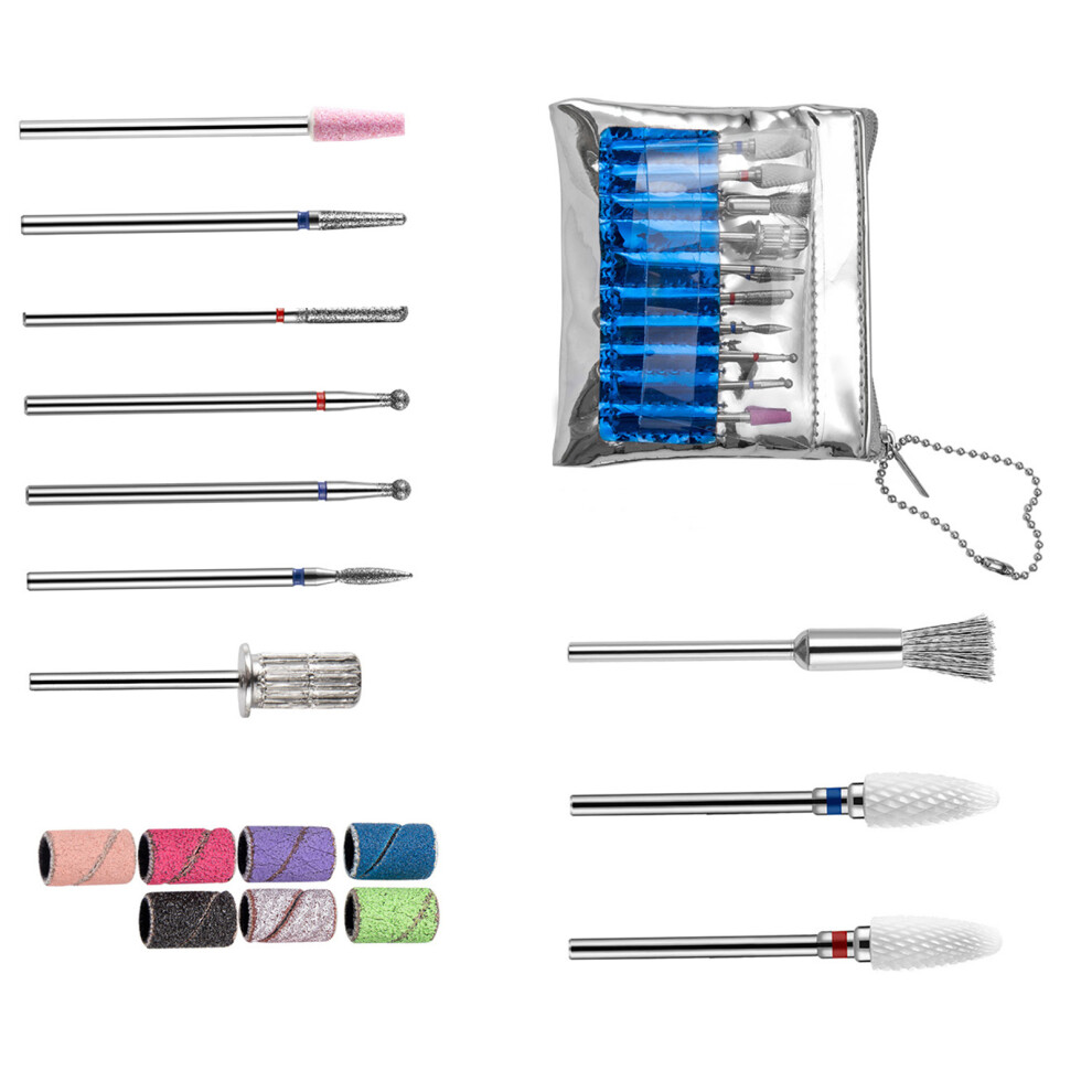 10pcs Nail Drill Bits Set for Manicure Pedicure-Silver storage