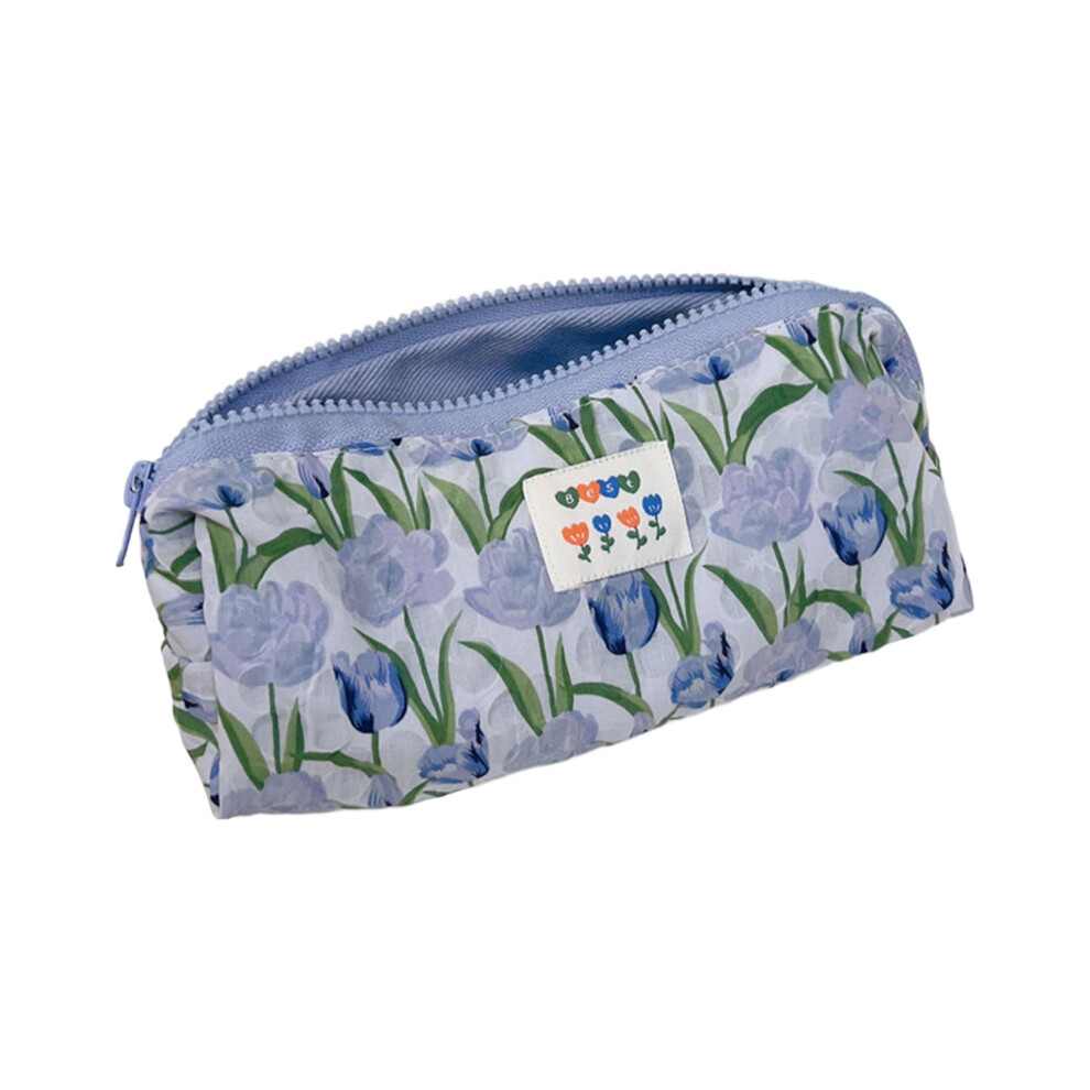 Makeup Bag Pencil Box Stationery Case Large Capacity-tulip blue