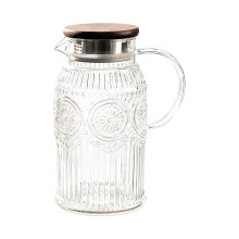 Retro Styles Glass Water Jugs Feature Sun Design-wooden cover