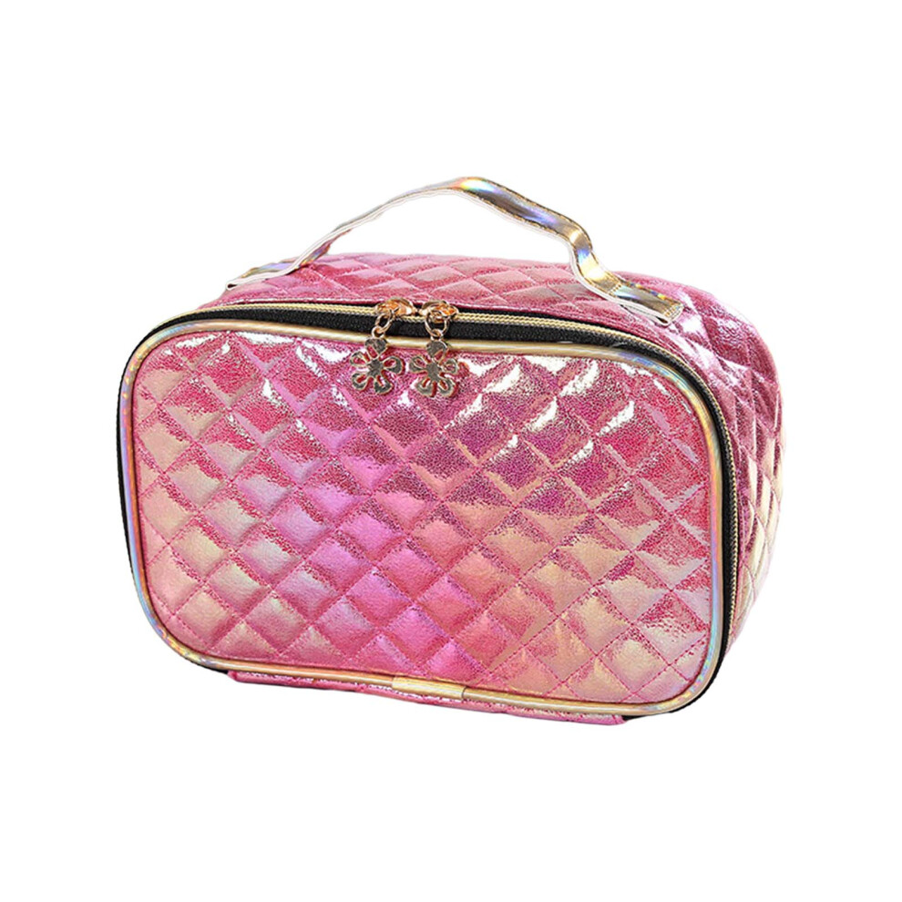 Red Elegant Pu Leather Cosmetic Bag With Lattice Grid-Rose