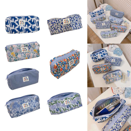 Makeup Bag Pencil Box Stationery Case Large Capacity-tulip blue 2