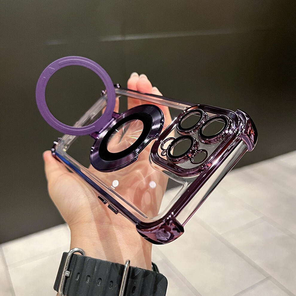 In Phone Case For Iphone 17 Series Four Corner Air Cushion Antifall With Invisible Ring Stand Purple 9323874423425