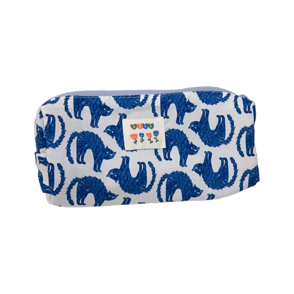 Floral Makeup Bag Toiletry Bags Cosmetic Zipper Bag-blue cat