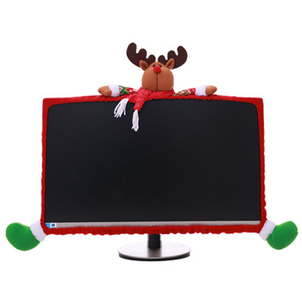 Elastic Xmas Decorations, Creative 3D Design Santa Claus Laptop Monitor Border Cover, Non-Woven Fabrics For Office Home Christmas Decor, Perfect Gift 9404207029542