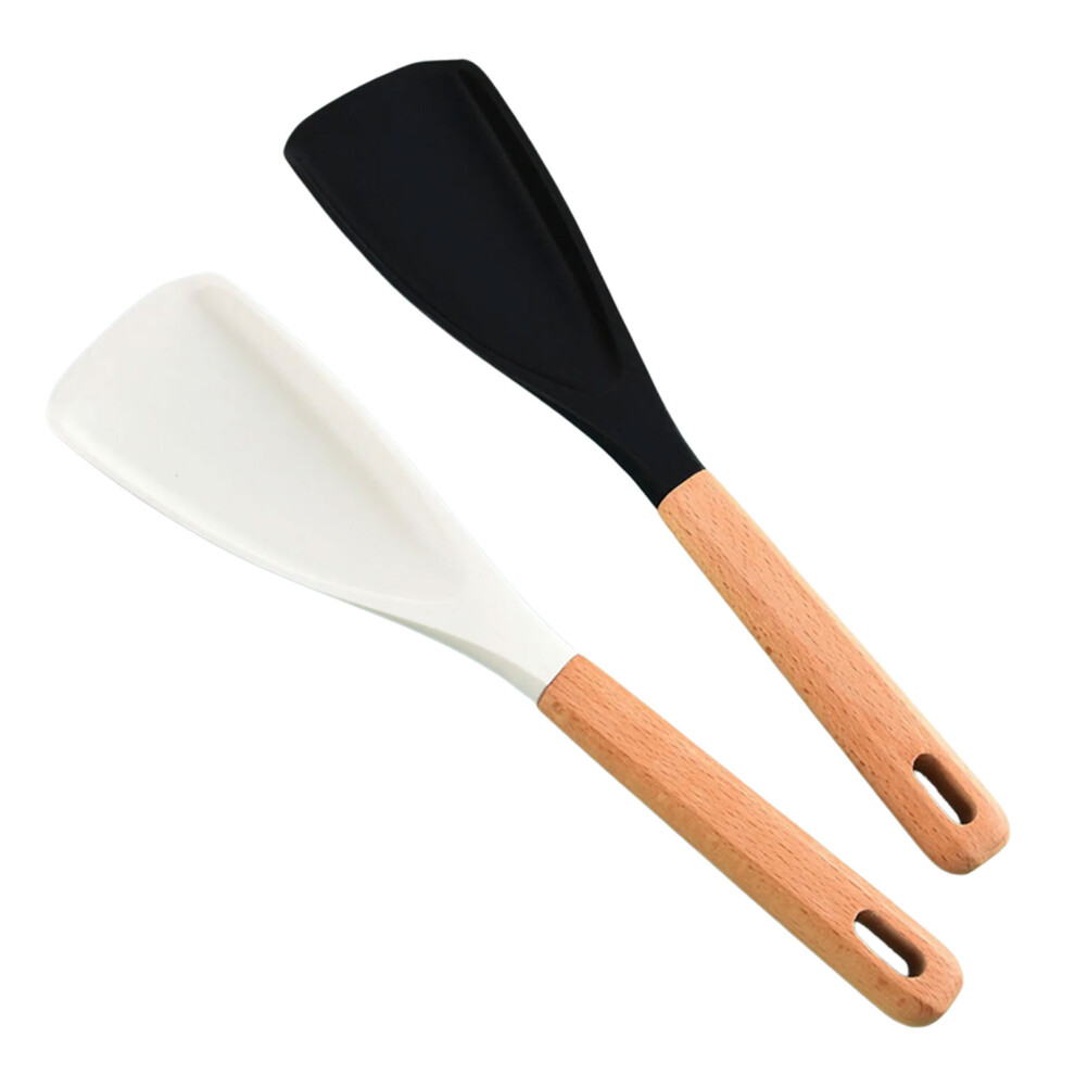 2Pcs Comfortable Wood Grip Silicone Spatulas-Mixed Colors 7696000922959