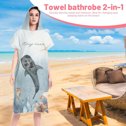 Πετσέτα Surf Poncho με κουκούλα, απορροφητική πετσέτα αλλαγής διπλής όψης από fleece, 2