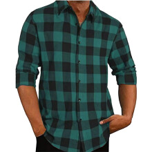 Traditional Shirts for Men Checked Shirt, Oktoberfest Style, Regular Fit Linen, Relaxed Flannel Shirt, Green Size S