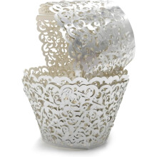 Design elegante, decoração de casamento, 50 unidades de forminhas para cupcake com recorte de renda perolada. Papel artístico de alta qualidade