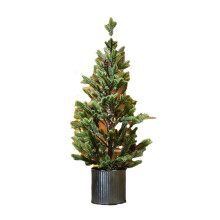 Mini árbol de Navidad, árbol de Navidad artificial con forma de cono, cubierto de nieve y conos de pino, ideal para decoraciones navideñas de