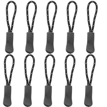 Replacement Zipper Pulls 10Piece Set Dark Gray/Black White Cord Extender For Backpacks, Jackets, Luggage, Purses