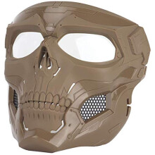 Tactical Air Rifle Adjustable Skull Full Face Mask with Glasses Suitable for CS Paintball Game Halloween Role Play Costume Party Tactical Mask tan