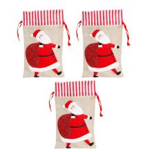 Lona de alta calidad, elementos navideños clásicos con bolsas de arpillera ecológicas para regalos personalizados reutilizables, paquete de 3