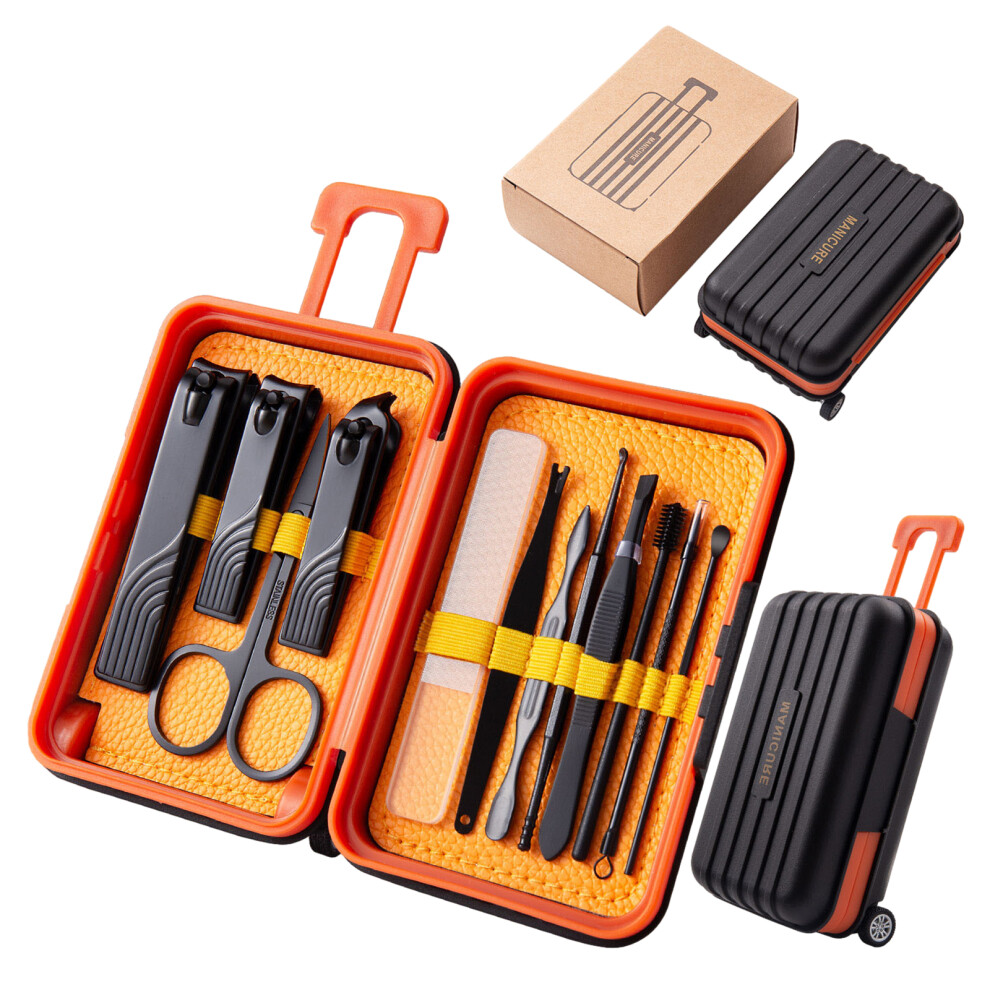 Black 12 In 1 Nail Clipper Travel Grooming Kit Manicure &