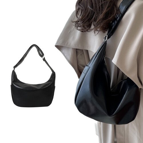 PU Crossbody Shoulder Bag Dumpling Bag Large-dark brown 2