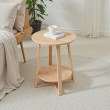 2-Tier Round Wooden Coffee Side Table, 50cm W x 60cm H