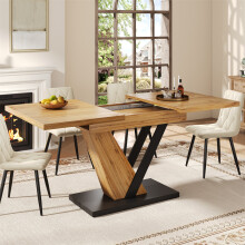 Extendable Dining Table with Wood Grain Finish