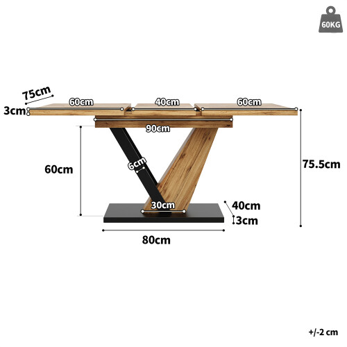 Extendable Dining Table with Wood Grain Finish 1