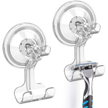 Translucent Design Shower Razor Holder, Reusable Vacuum Cups for Bathroom, Power Lock Suction & Easy Installation Hooks for Smooth Surfaces (2PCS)