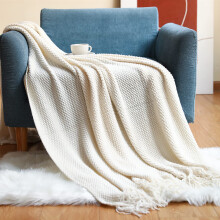 Throw Blanket For Cozy Evenings, Flannel Fleece Super Soft 130 x 230 Cm Beige, Lightweight And Breathable Knitted Wool, Excellent Woven Workmanship No
