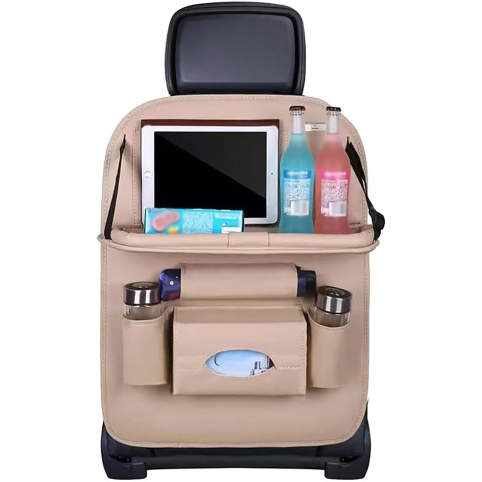 Car Organiser Back Seat For CHR, Beige, Backrest Protection, Foldable Table Shelf, Kids Car Seat Organizer