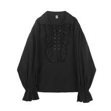 Prince Shirt Gothic LaceUp  Drawstring Neck, Ruffle Victorian Renaissance Steampunk Pirate, Men Black XL 2024