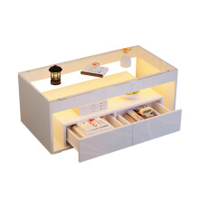 White High-Gloss Glass Top LED Coffee Table with 2 Drawers