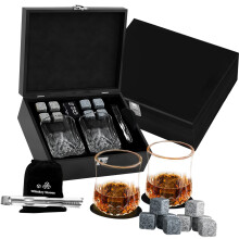Whiskeys Gift Set With Elegant Glasses And Chilling Stone-Black