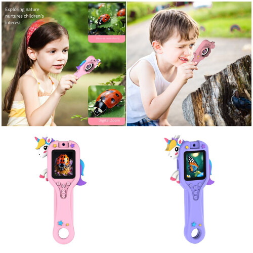 Microscope de poche pour enfants, avec écran grossissant-Rose 2