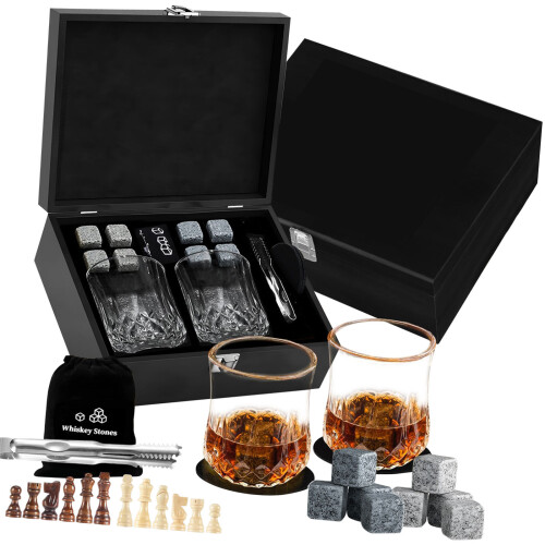 Premium Whiskeys Drinking Set Including Chilling Stone-Black